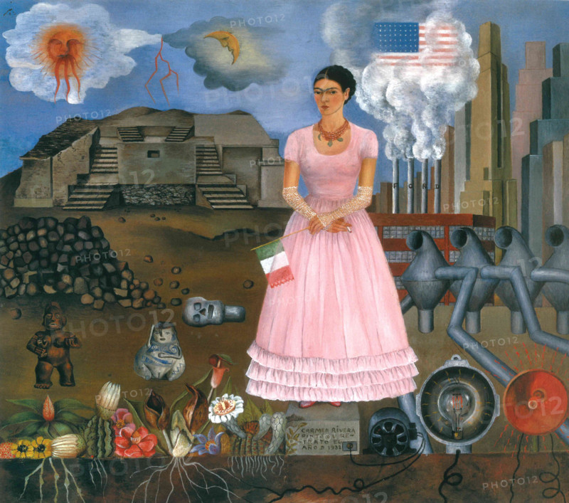 Self-Portrait Along the Border Line Between Mexico and the United States, 1932.  Creator: Frida Kahlo.