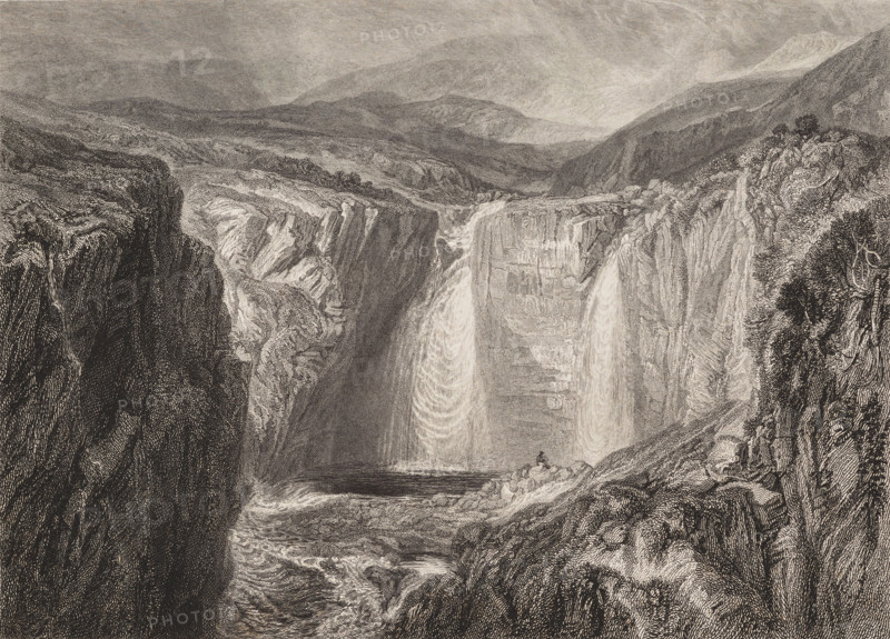 Fall of the Tees, Yorkshire, 1827. Creator: Edward Goodall.