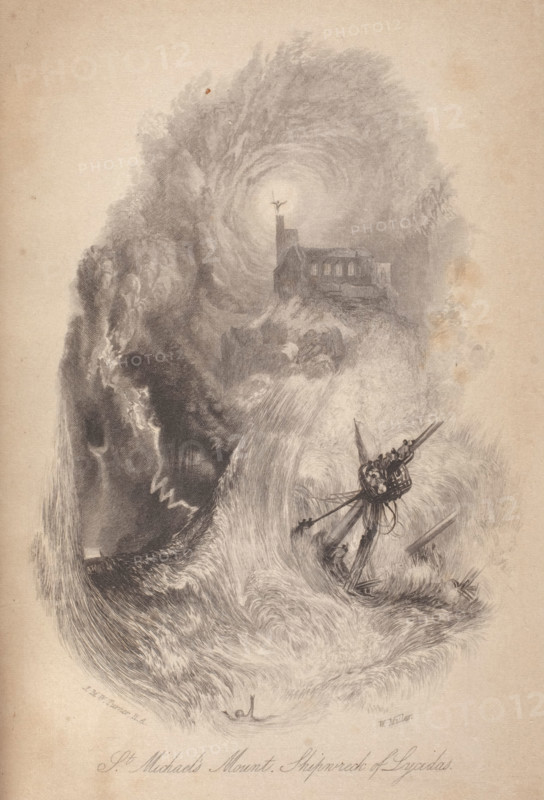 St. Michael's Mount, Shipwreck of Lycidas, 1835. Creators: JMW Turner, William Miller.
