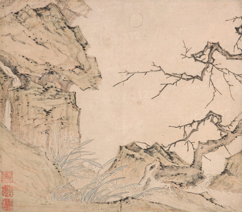 Narcissus, Plum Tree in a Landscape, c1520-1570. Creator: Lu Zhi.