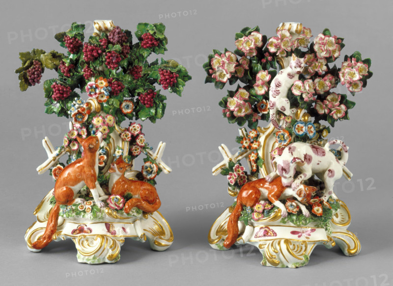 Fable candlesticks, about 1765. Creator: Chelsea Porcelain Manufactory.