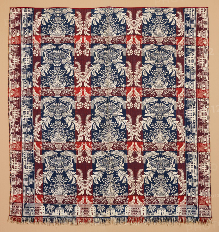Bed Cover (Jacquard Coverlet), about 1850. Creator: Unknown.