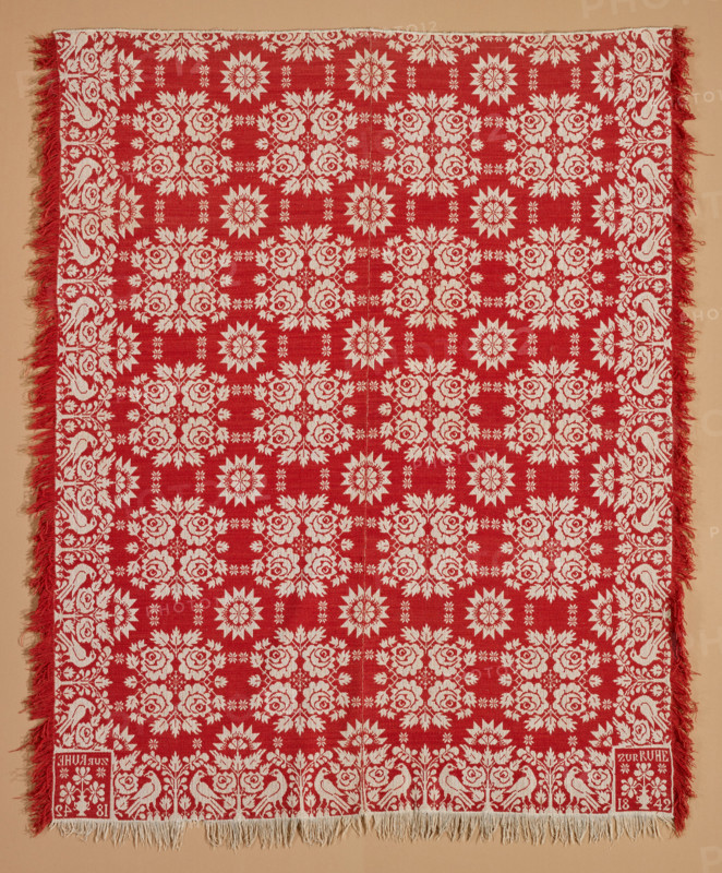 Bed Cover (Jacquard Coverlet), 1842. Creator: Unknown.