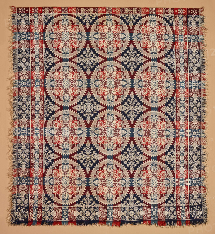 Bed Cover (Jacquard Coverlet), about 1850. Creator: Unknown.