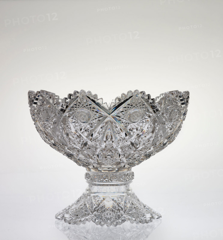 Kensington pattern punch bowl on stand, probably designed about 1895-1900. Creator: TG Hawkes & Co.