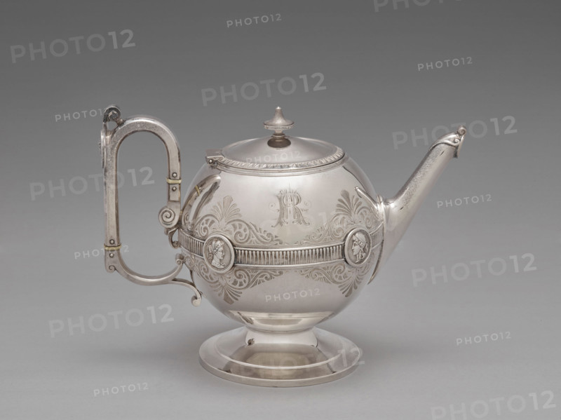 Teapot for the Medallion pattern tea and coffee service, 1864-1867. Creators: George Wilkinson, Gorham Manufacturing Company, J.E. Caldwell & Co.