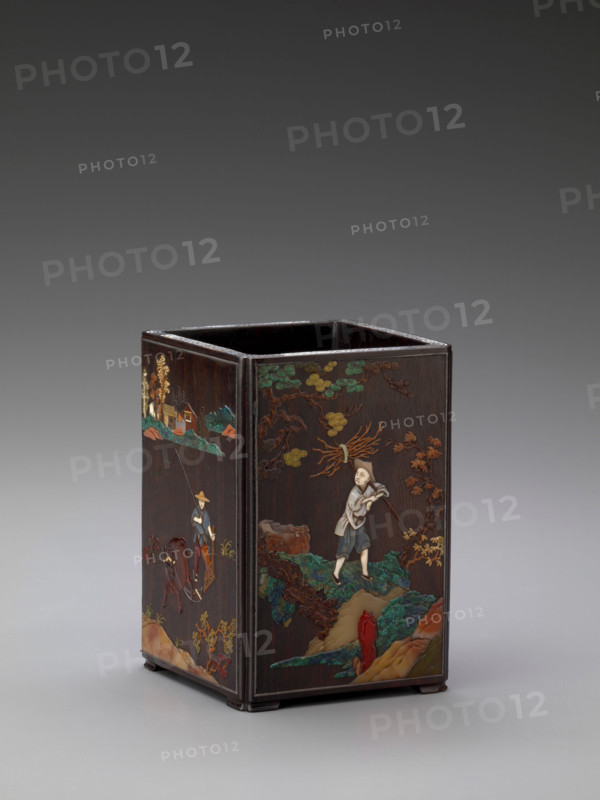 Brushpot with scenes of country pursuits, about 1700. Creator: Unknown.