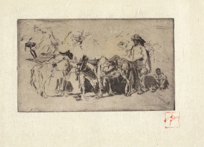 Men and Donkeys, Rome, 1880. Creator: Robert Frederick Blum.