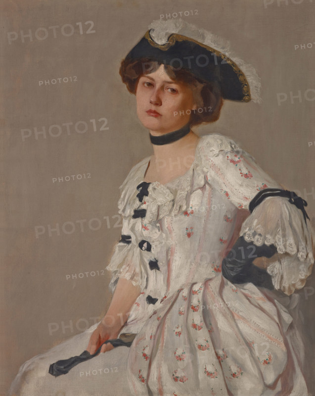 Girl in White with Hat, late 19th-early 20th century. Creator: Samuel Isham.