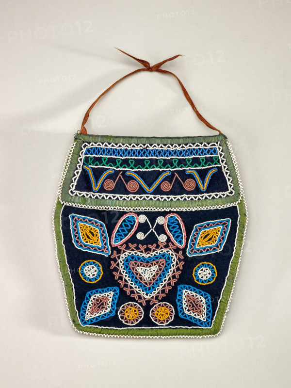 Hexagonal Beaded Pouch With Heart Design, 1870-1910. Creator: Unknown.