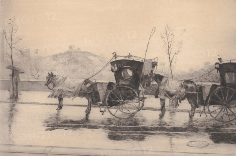 Sous la Pluie, 1906. Creators: Jean Francois Raffaelli, Jean-François Raffaëlli.