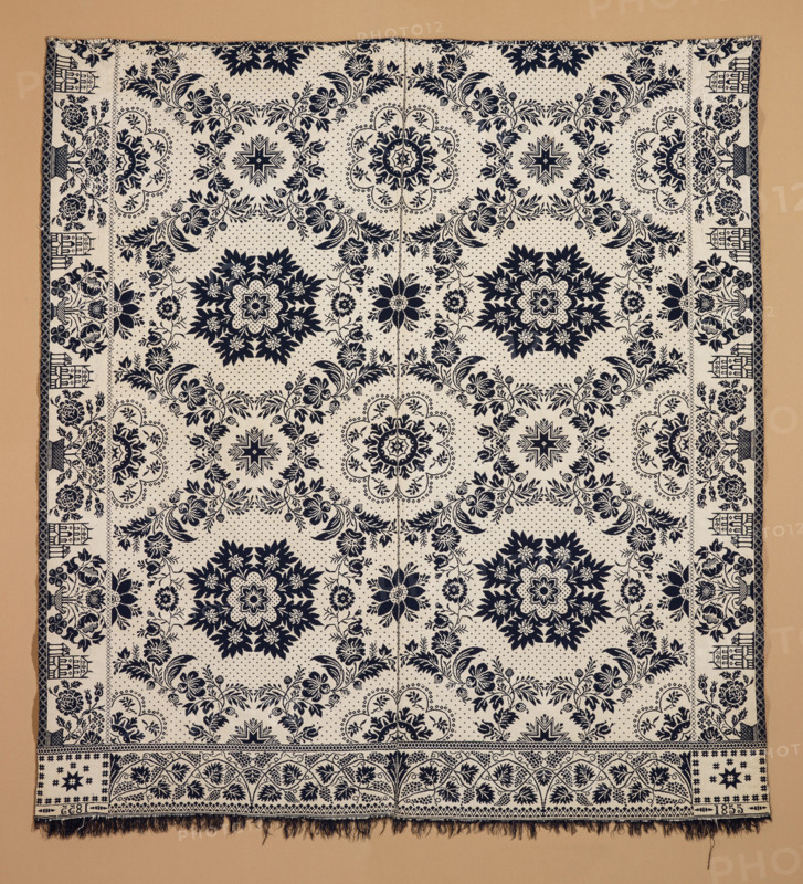 Bed Cover (Jacquard Coverlet), 1855. Creator: Samuel Stinger.