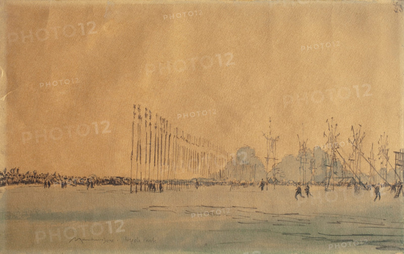 Preparing the Peace Illuminations at Hyde Park #1, 1919. Creator: David Muirhead Bone.