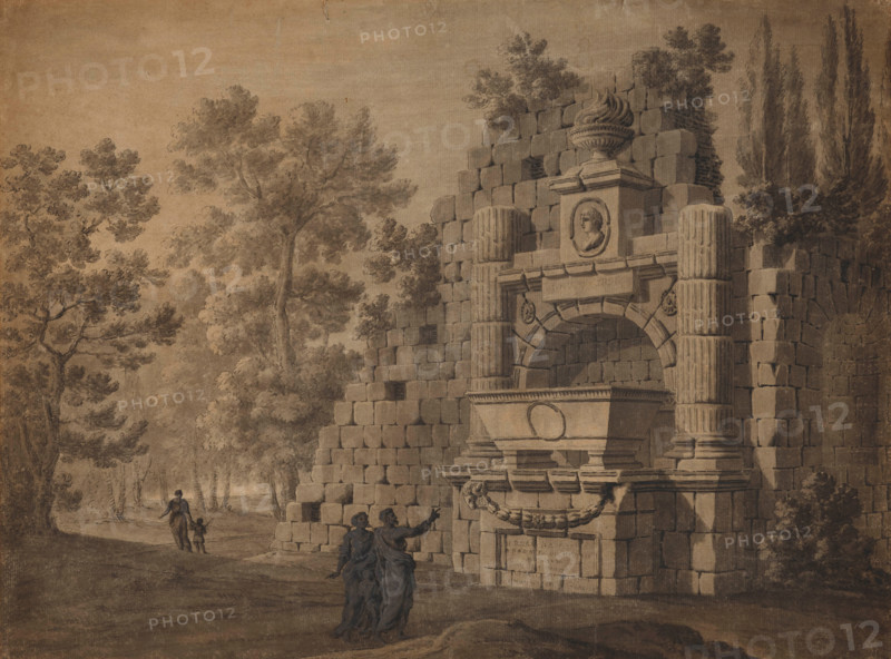 Capriccio with Ancient Figures amidst Ruined Classical Monument, about 1755. Creator: Robert Adam.