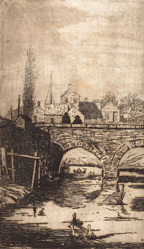 Figures on Bridge, 1883. Creator: Fred Hetherington.