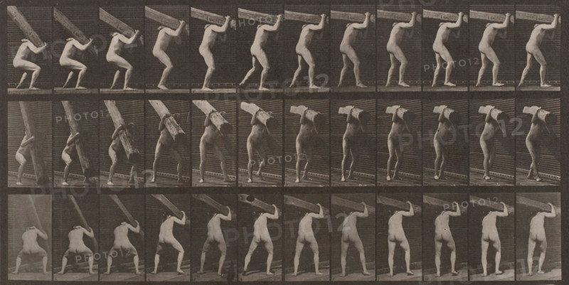 Man Lifting Beam: Plate 383, 1887. Creator: Eadweard J Muybridge.