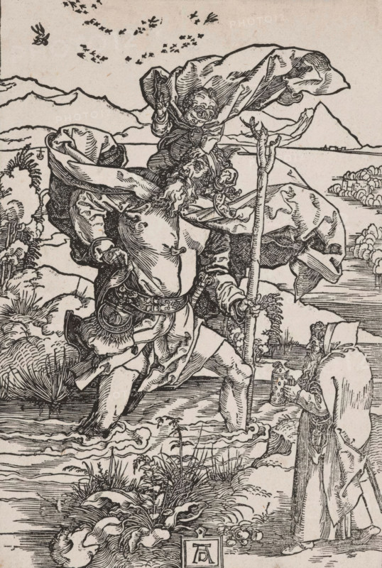 St. Christopher Carrying the Infant Christ Across a River, about 1503-1504. Creator: Albrecht Durer.