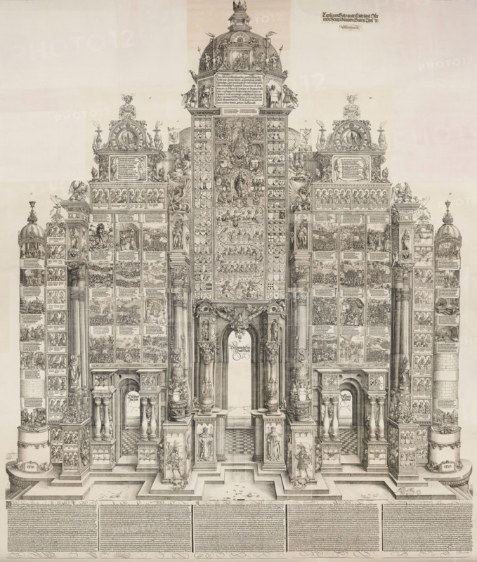 Triumphal Arch of Emperor Maximilian I, 1515-1517, printed 1799. Creators: Albrecht Durer, Albrecht Altdorfer, Hans Springinklee, Wolf Traut.
