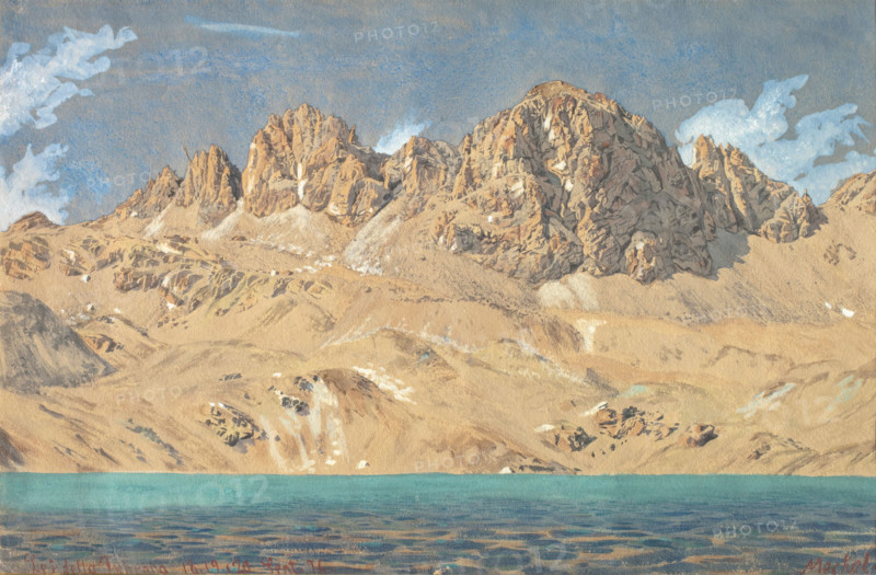 Lake of Tscheppa with Mt. Polaschin in the Engadin Valley, 1876. Creator: Adolf Von Meckel.