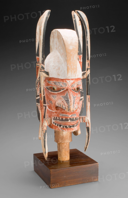 Human head on post for Malaggan funerary rituals, 1880-1920. Creator: Unknown.