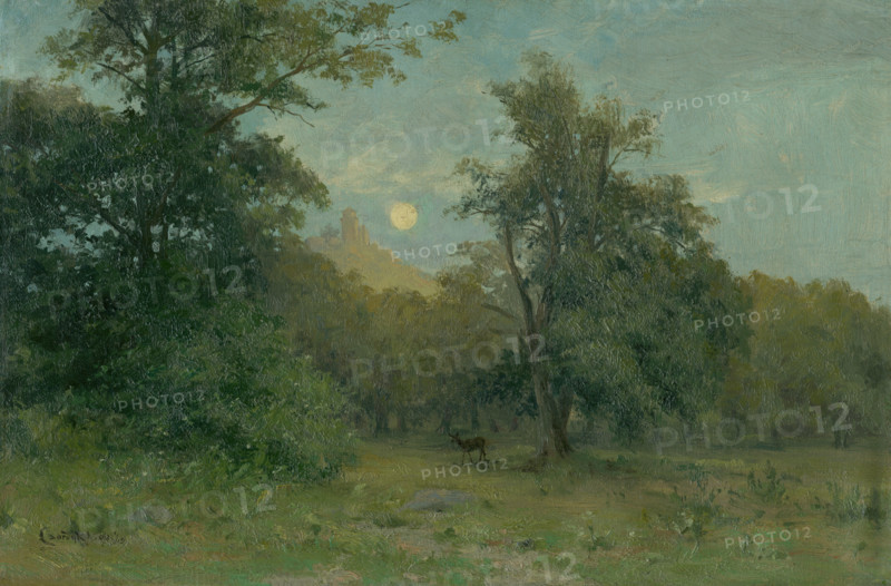 Moonlit Landscape with Hrad Slanec, 1896. Creator: Ludovit Cordak.