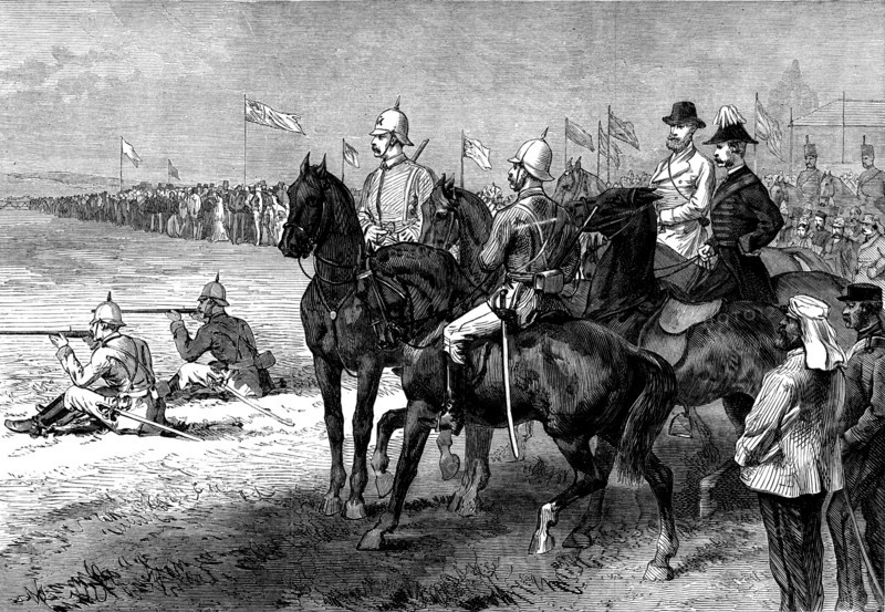 Mounted Volunteer Riflemen shooting at Wimbledon for Colonel Loyd-Lindsay's Prize, 1873. Creator: Unknown.