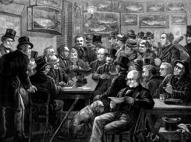 Weighing the fish at a London anglers' club, 1873. Creator: Unknown.