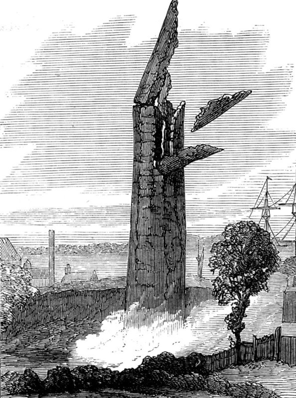 Demolition by gun-cotton of a chimney at North Fleet, 1873. Creator: Unknown.
