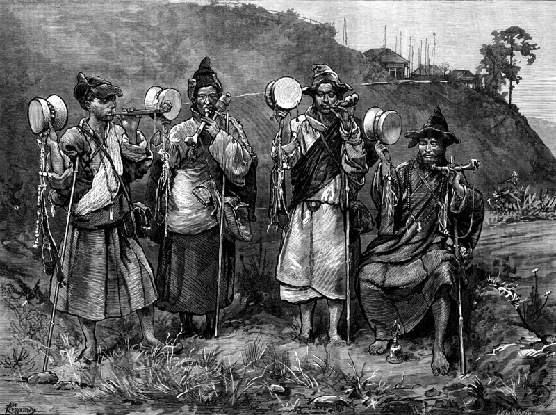 Travelling lamas at Darjeeling, Himalayas, 1873. Creator: F Wentworth.