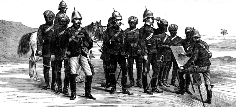 Indian Frontier Sketches: reconnoitring party, camp of exercise, Punjaub, 1873. Creator: Unknown.