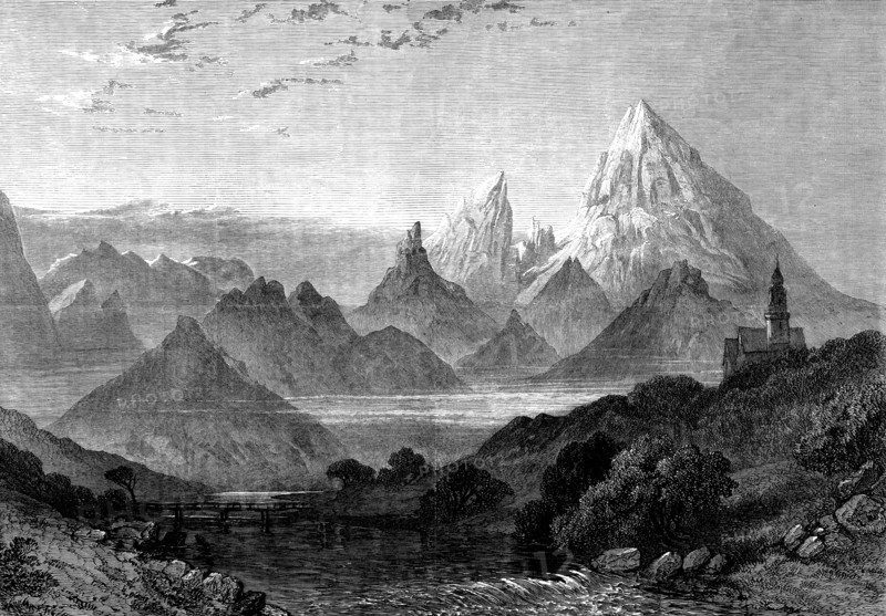 Sunrise on the Watzmann, Berchtesgaden, Bavarian Alps, by Collingwood Smith..., 1873. Creator: J Greenaway.