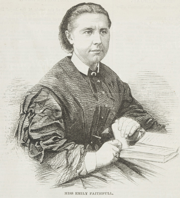 Miss Emily Faithfull, late 19th century. Portrait of 'the Celebrated Elocutionist'. Emily Faithfull (1835-1895) was a British women's rights activist and publisher who set up the Victoria Press to publish the "English Woman's Journal".