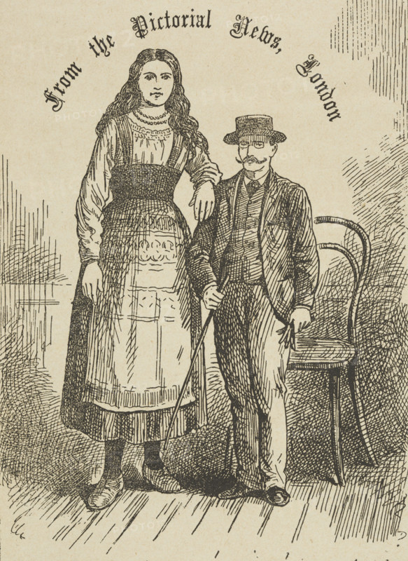 Russian giantess, Miss Elizabeth Lyska, performing at the South London Palace, 1889. Advertisement from the "Pictorial News", London.