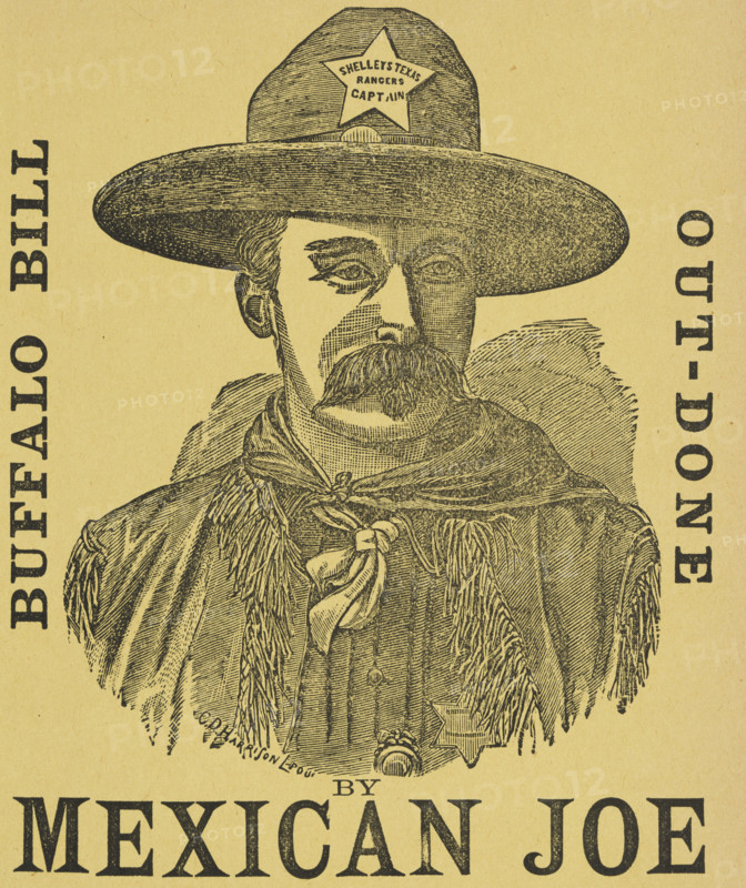 Buffalo Bill Out-Done by Mexican Joe, c1900. Texas Rangers Captain and Wild West entertainer Mexican Joe, (born Jose Barrera,1876-1949) was an expert equestrian. He was part of a troupe that toured North America and Europe, and included Buffalo Bill Cody and Pawnee Bill.