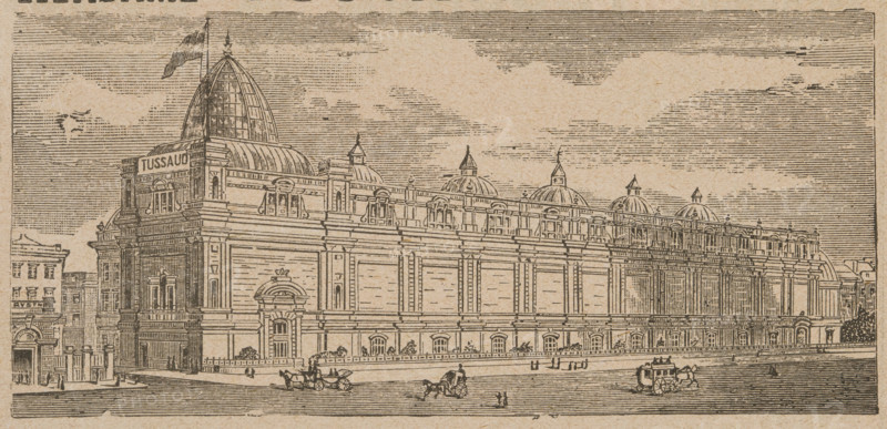 Madame Tussaud's, late 19th century. Illustration of the exterior of Baker Street Station in London, taken from an advertisement for Madame Tussaud & Sons' waxwork museum.