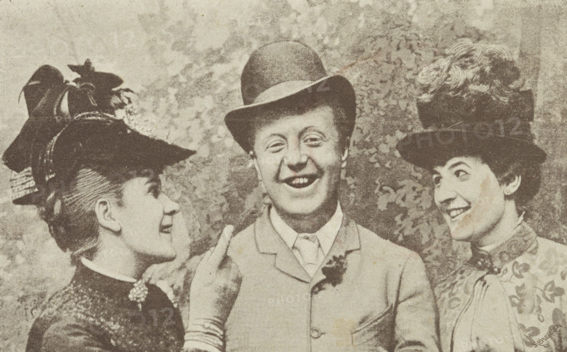 Harry Nicholls in "Pleasure" at the Drury Lane theatre, late 19th century. Illustration from an advertisement for a London stage production.