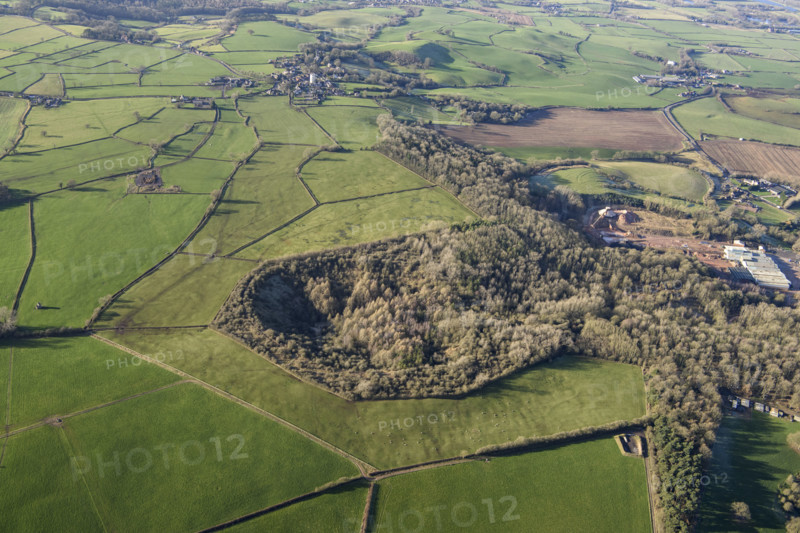 Hanbury Crater, the site of the RAF Fauld undergound munitions storage depot  explosion of 27th November 1944 in which about seventy people died in the largest explosion on UK soil, Staffordshire, 2022.
