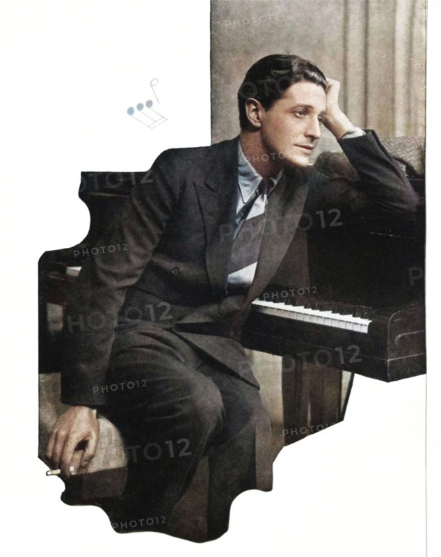 'Ivor Novello confesses: "It Takes Me A Long Time To Compose A Score, But It Only Takes Booth's Two Minutes To Compose A Quarrel', 1935 (1935). Ivor Novello (183-1951), Welsh composer, singer and actor, c1920s. From "An Anthology of Cocktails". From "An Anthology Of Cocktails Together With Selected Observations". [Dorland Advertising Ltd., c1935]. (Colorised black and white print).