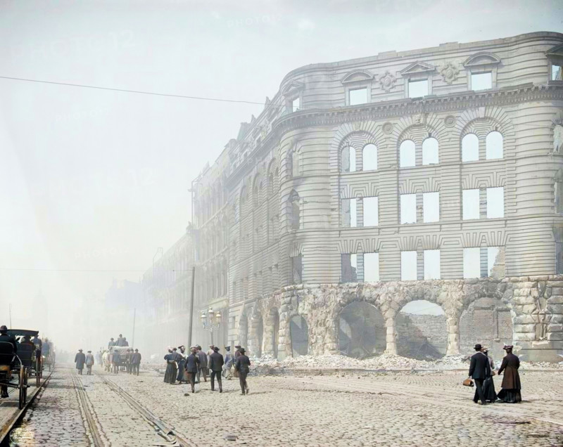 Looking up Market St. from near ferry, San Francisco, Cal., c1906. (Colorised black and white print).