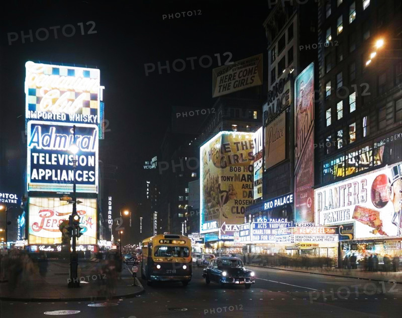 New York City views, 1953. (Colorised black and white print).