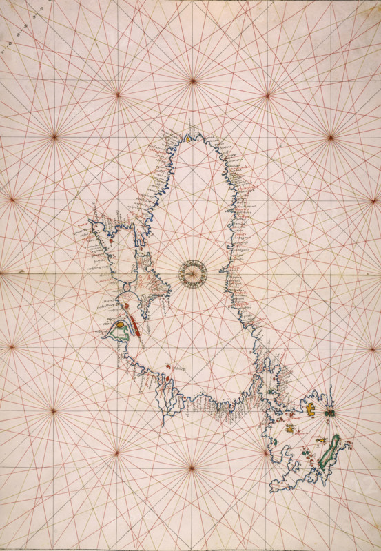 Map of the Black Sea coastline, 1536. The coast of Turkey is along the right hand side, with Constantinople, the Bosphorus and the Sea of Marmora below. On the left is the Crimea. From the Portolan Atlas of the Genoese cartographer Battista Agnese.