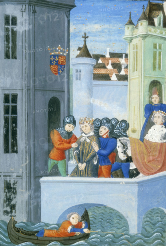 Richard II being taken into the Tower of London, 1399, (c1460-c1480). A group of soldiers manhandle the deposed King into the Tower. From Jean Froissart's Chronicles of England and France ("Chroniques de France et d' Angleterre").