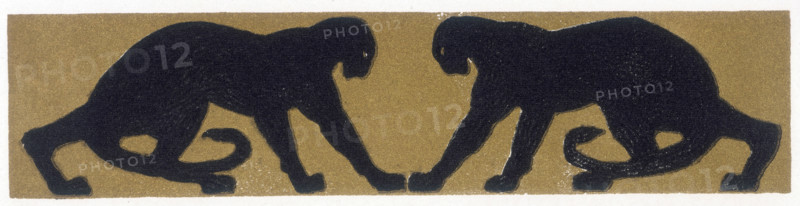 Two black panthers, 1919. From a French translation of "The Jungle Book" by Rudyard Kipling.