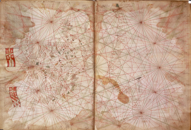 Map of Eastern Europe and the Byzantine Empire, Catalan Portolan chart, c1321. From "Liber secretorum fidelium crucis" (the book of secrets for faithful crusaders) by Marino Sanudo, with maps by Pietro Vesconte. This was a treatise written for Pope John XXII in order to promote a crusade to the Holy land.