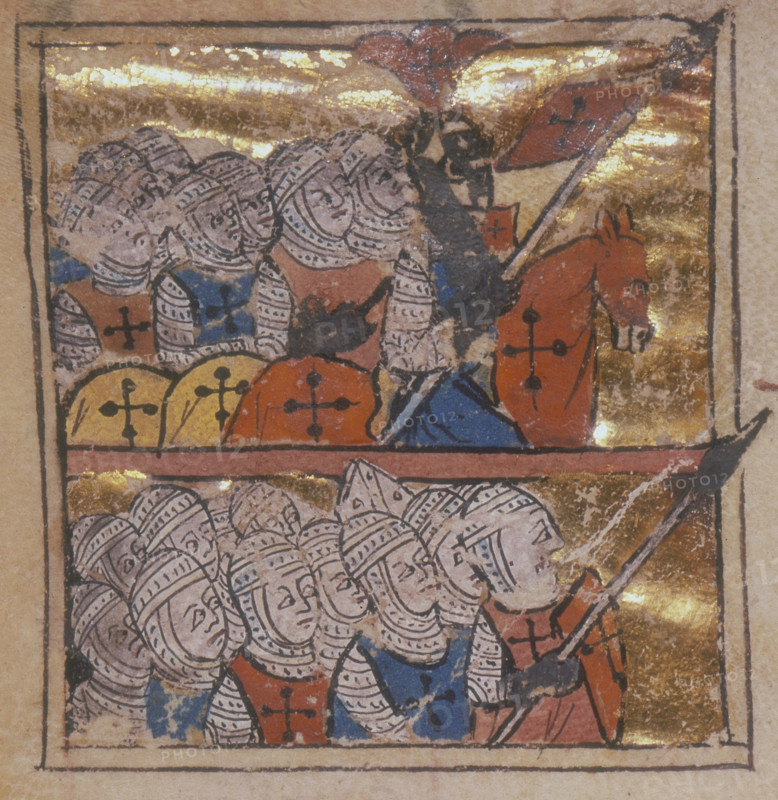 Peter the Hermit leading the Crusades, 1311. Peter was a preacher during the  First Crusade. From "Abreviamen de las Estorias"; a summary of Universal History, from the creation of the world to the death of the Emperor Henry VII.