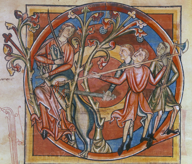 Unicorn enticed by a virgin, 1230-1240. From the Harleian Bestiary.