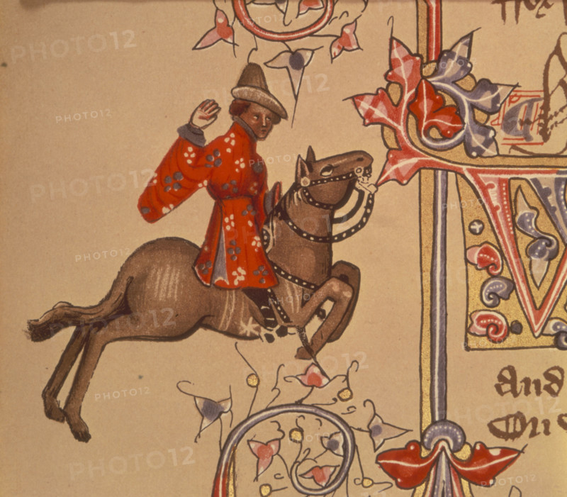 The Merchant, 1911. From a facsimile made in 1911 of "The Ellesmere Chaucer", an early fifteenth century manuscript of "The Canterbury Tales", written by Chaucer in about 1387.