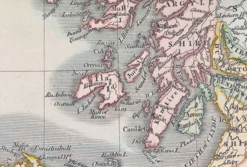 Detail from a map of Scotland, (c1800?). Showing some of the coastline and islands of western Scotland.