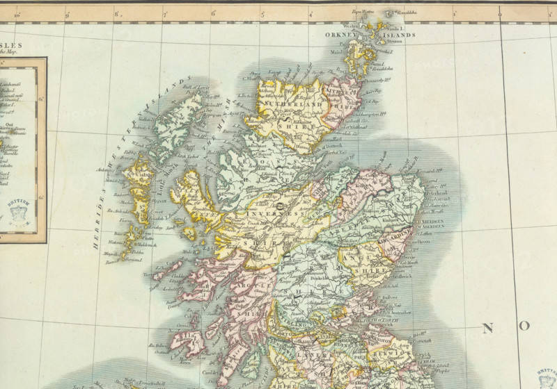 Map of Scotland, (c1800?). Divided into counties, and also showing the Hebrides and Orkneys.