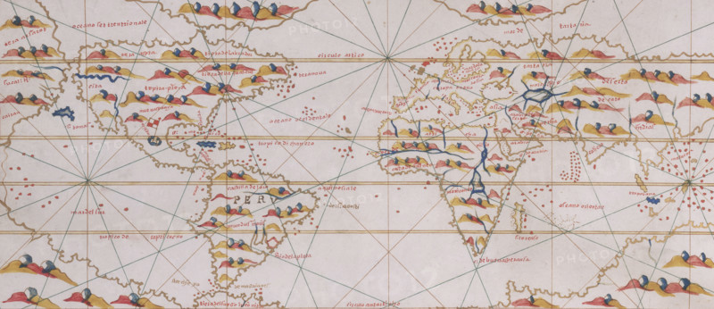 World map, 1560. Spanish map showing the 'New World' of the Americas.